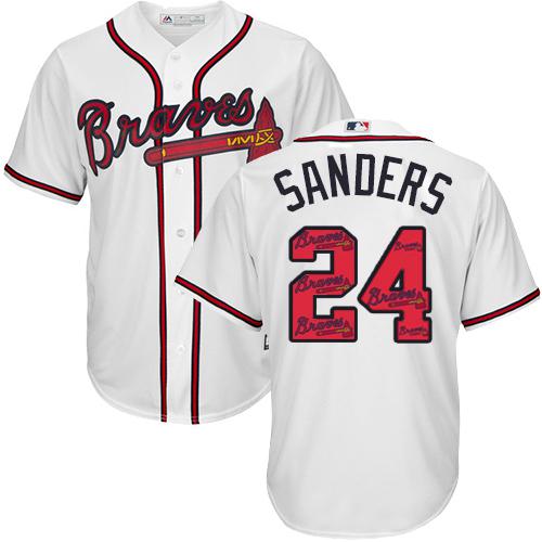 Braves #24 Deion Sanders White Team Logo Fashion Stitched MLB Jersey - Click Image to Close